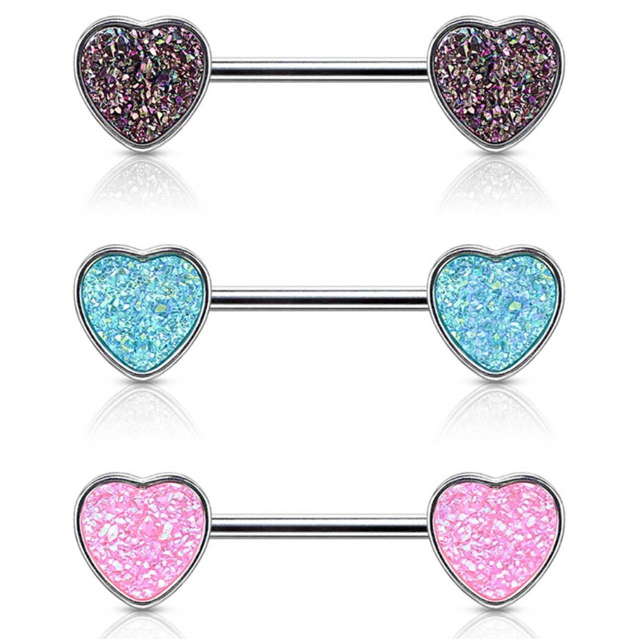 Stainless Steel Heart-Shaped Pink Nipple Rings, Length 25mm, Set of 2 | eBay