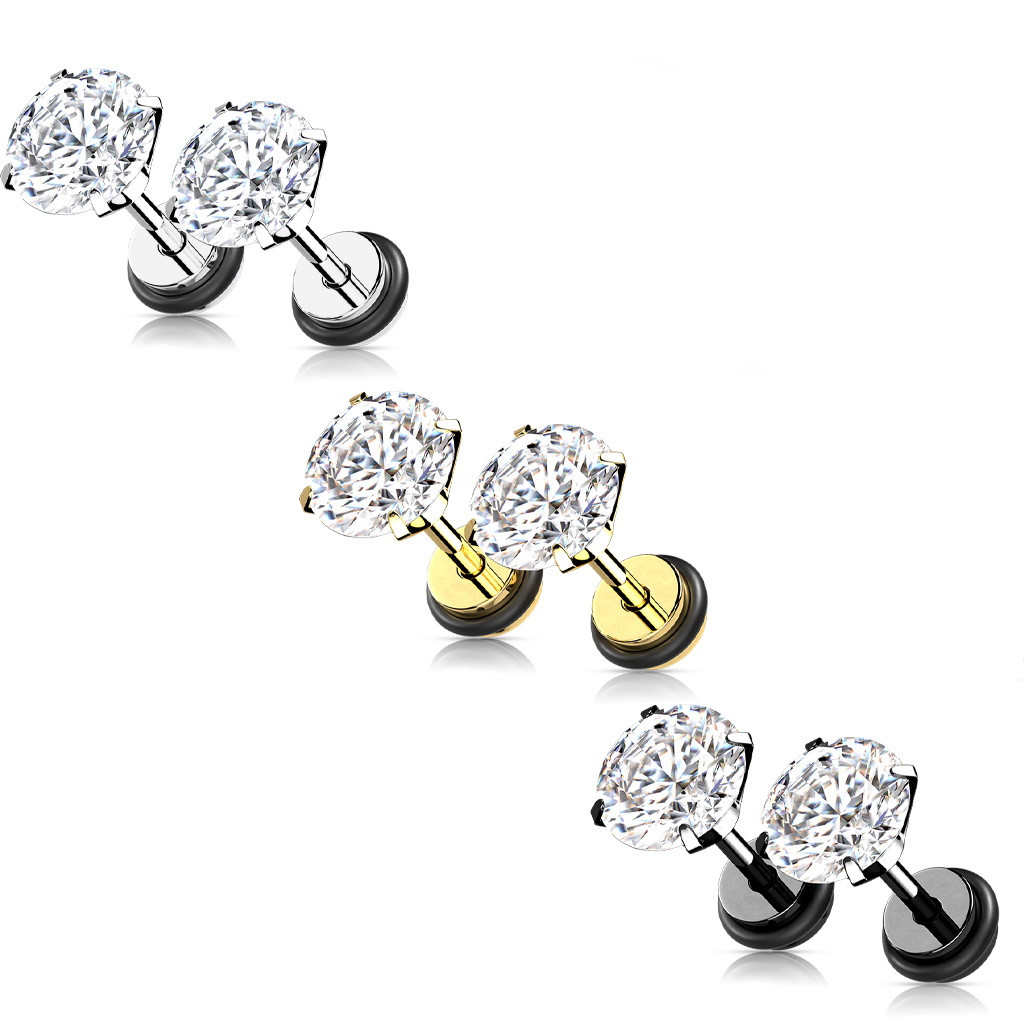 10 mm Silver-Tone Stainless Steel & Black Rubber Fake Plug Earring | In