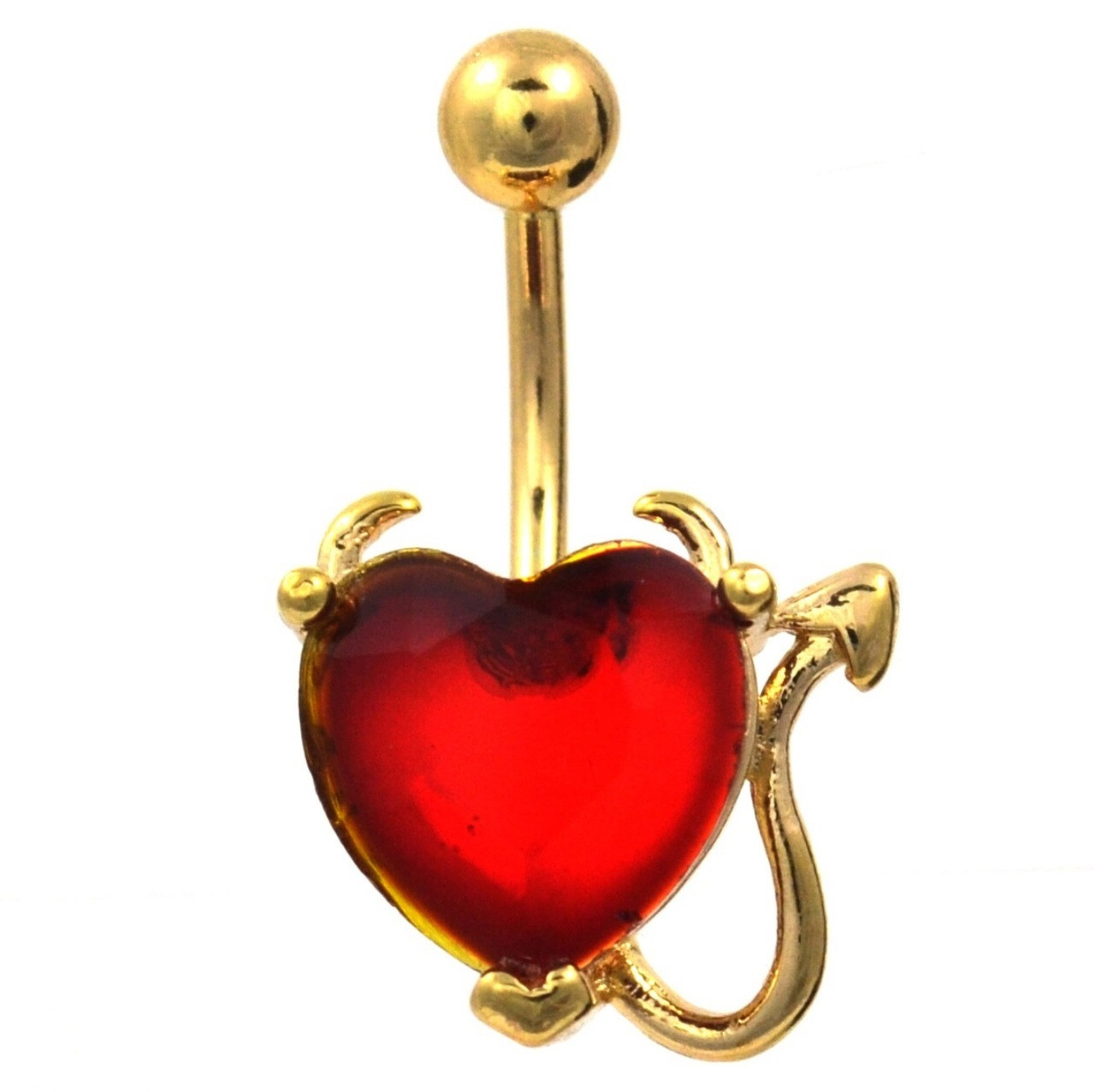 Devilish Red Heart Gold Plated Belly Ring