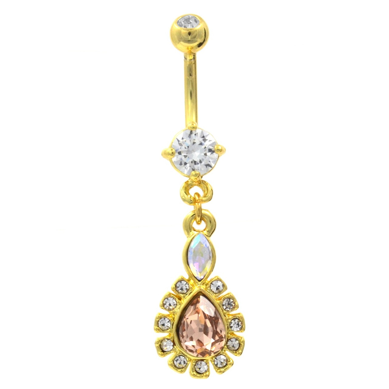 Gold Plated Framed Tear Drop Dangle Belly Ring