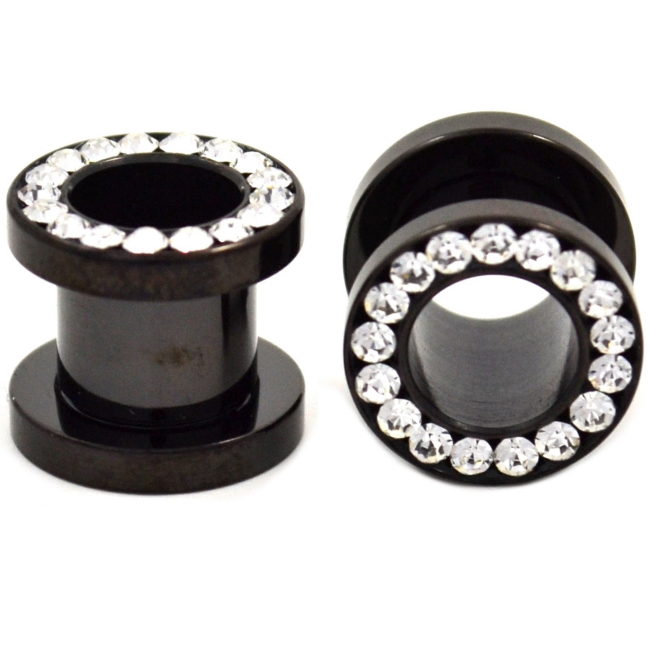 Black Titanium AB Gems Rim Tunnels Plugs (4g1/2")