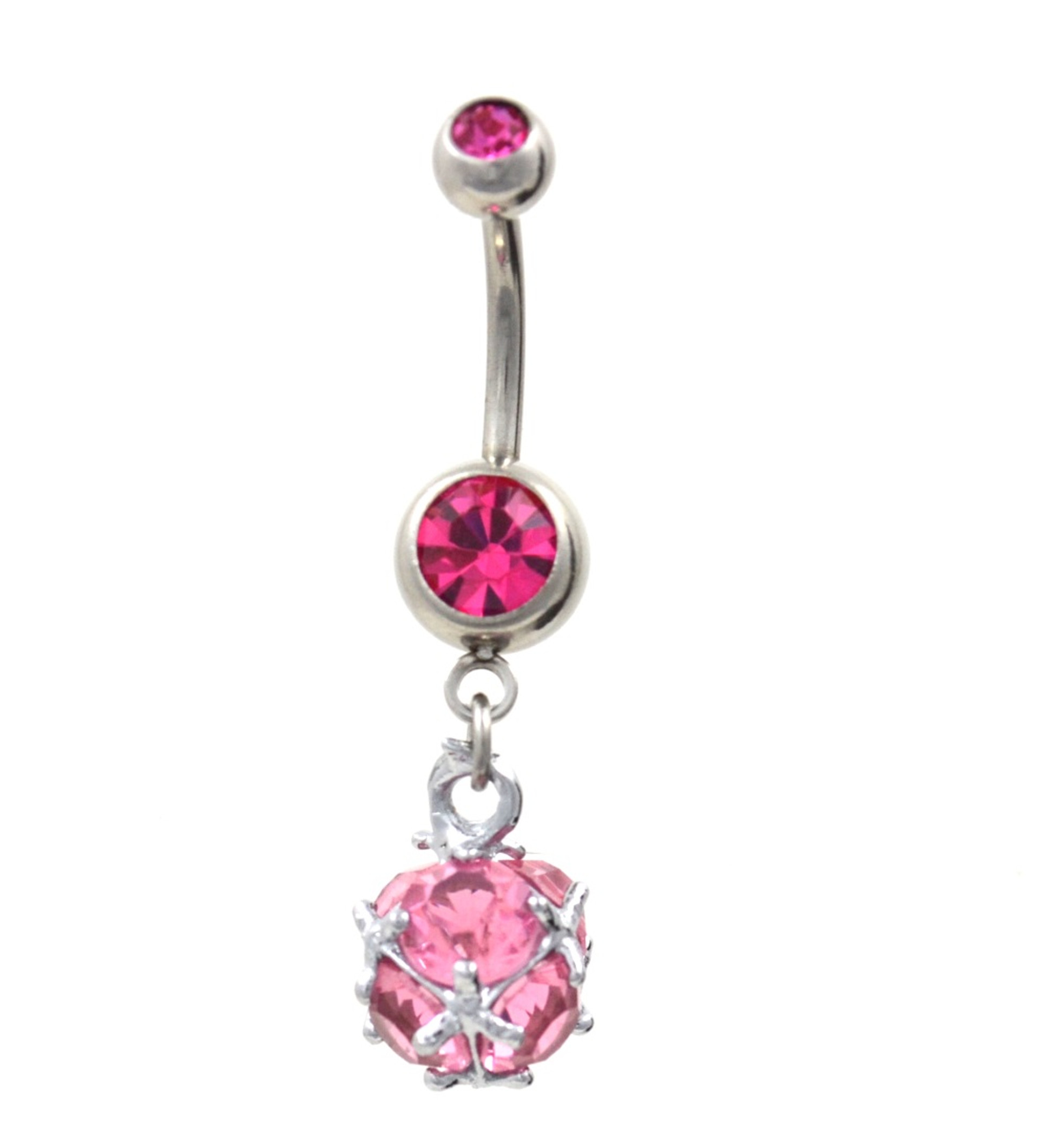 Wrapped Pink Gem Ball Dangle Belly Ring