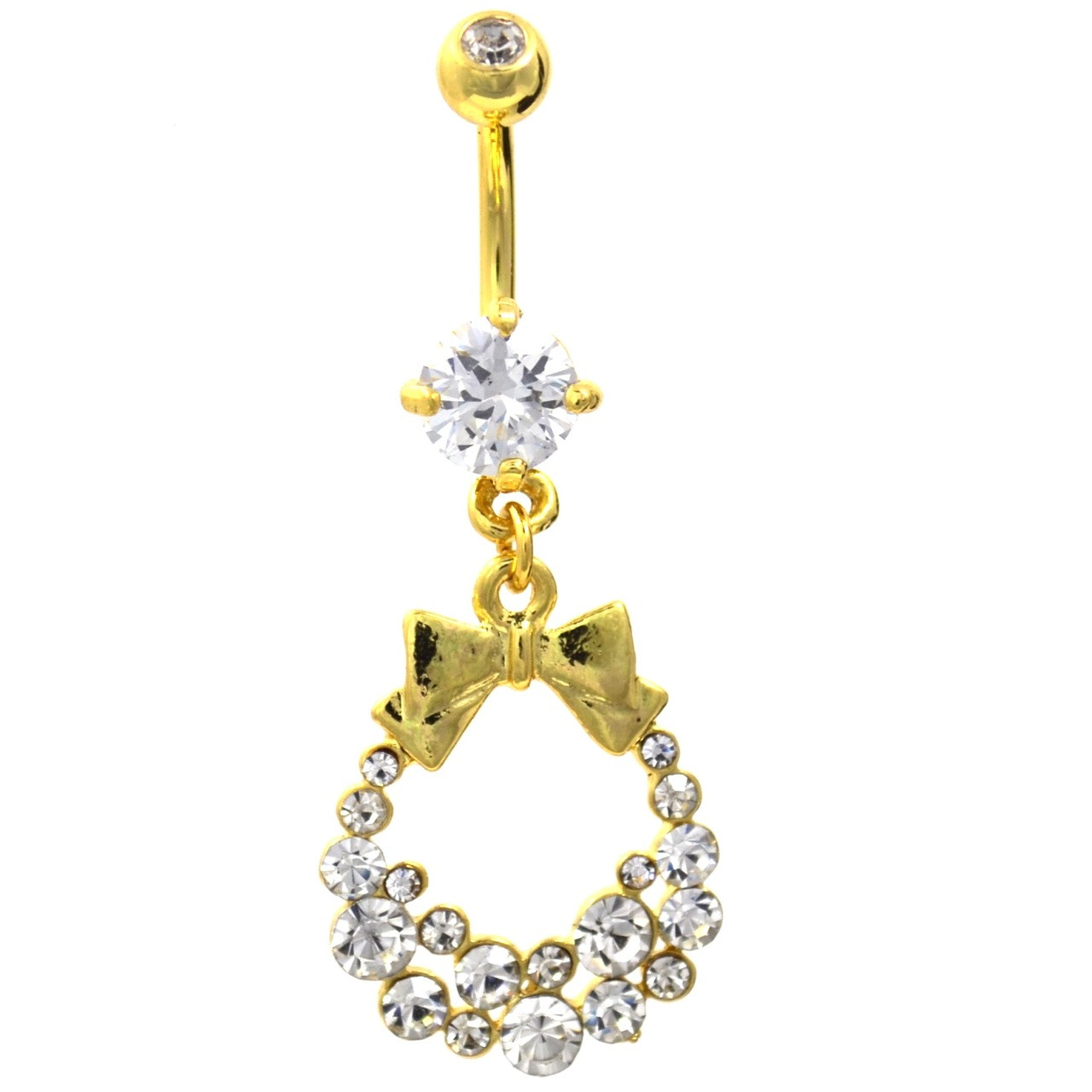 Gem Paved Rhombus Gold Plated Belly Ring