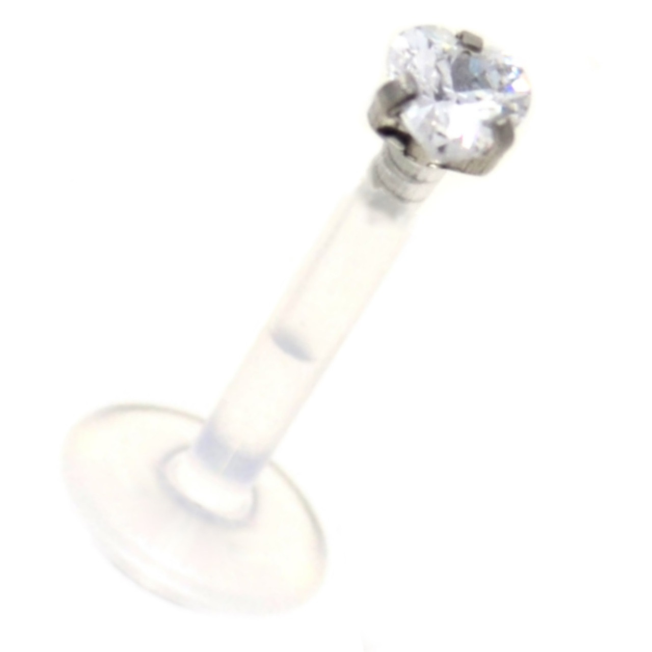 Clear Heart Shaped CZ Labret Monroe PTFE Bar 16G | BodyDazz.com
