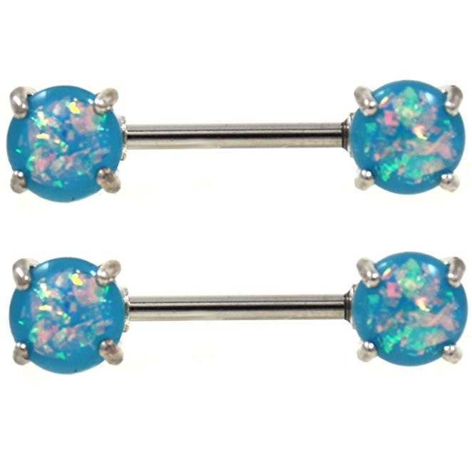 PAIR Opalescent Aqua Glitter Nipple Rings Barbells BodyDazz