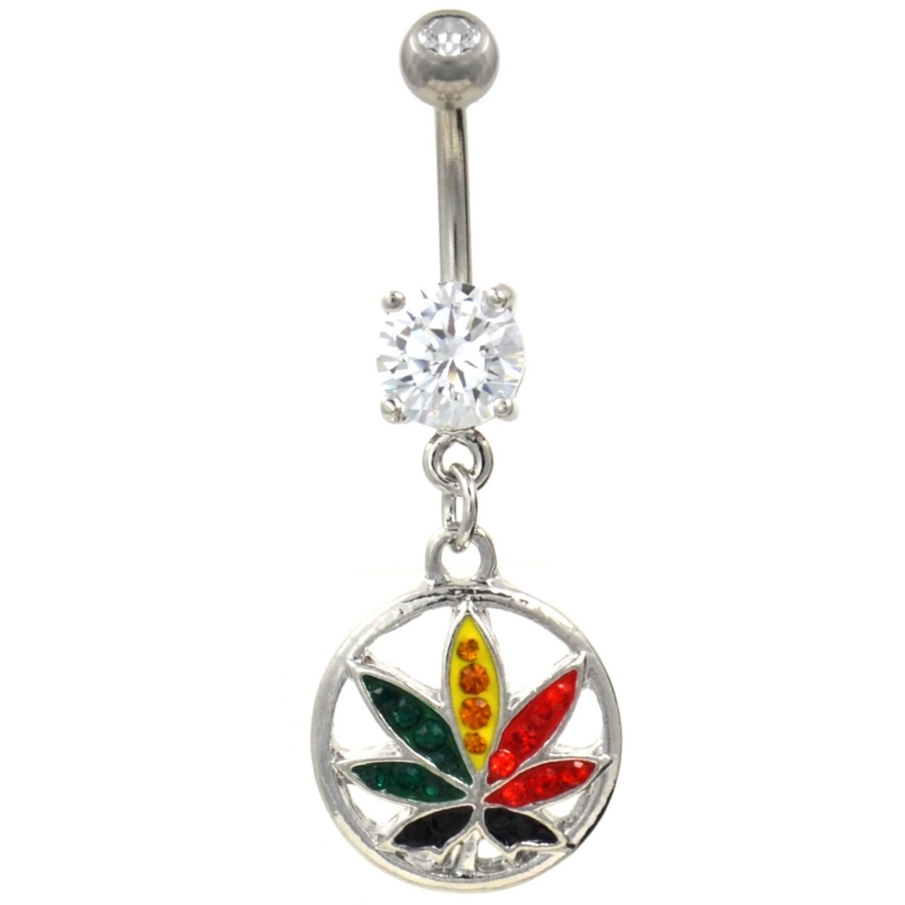 Circle Dangle MultiColor Pot Leaf Belly Ring
