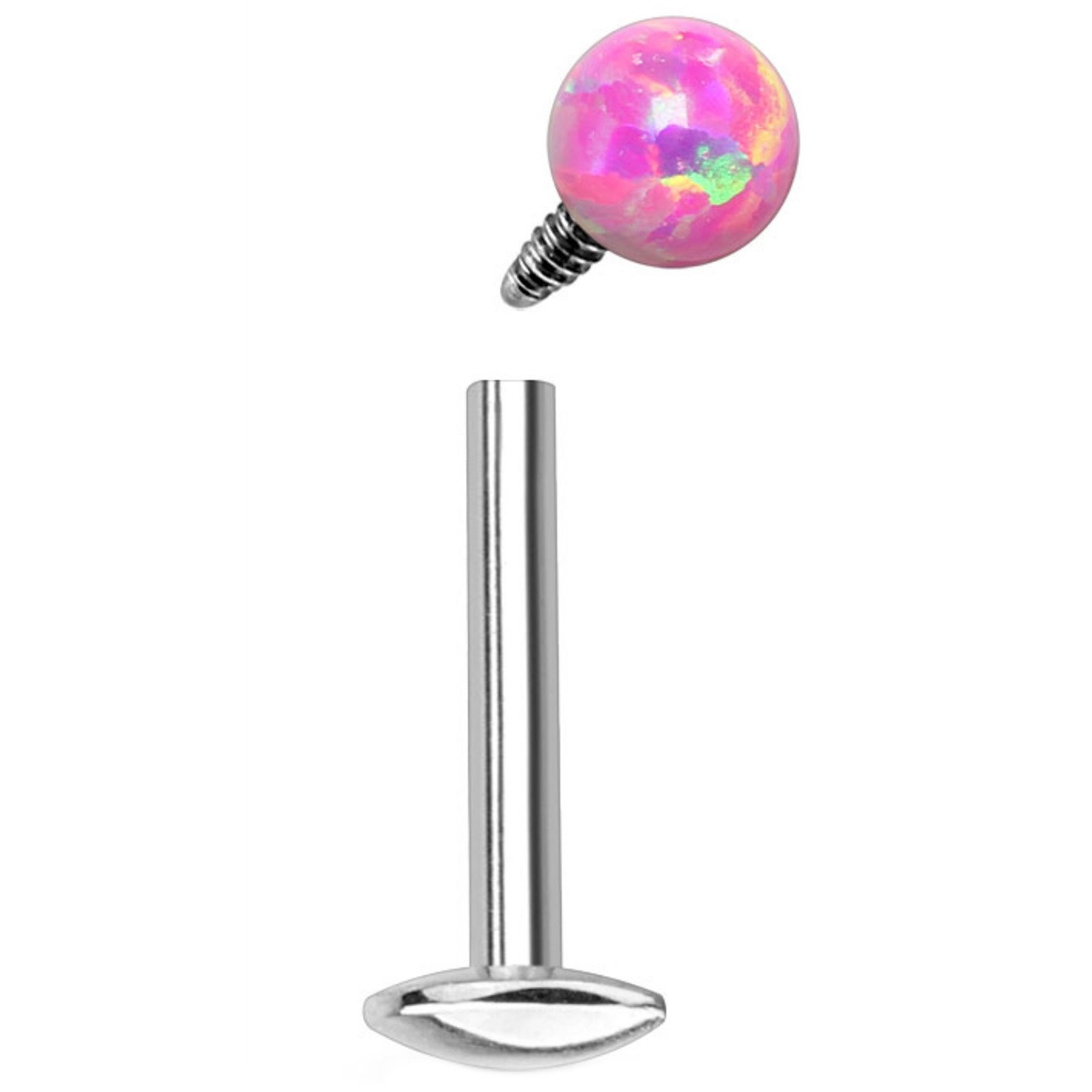 16G Pink Synthetic Opal Ball Steel Labret Monroe Bar | BodyDazz.com