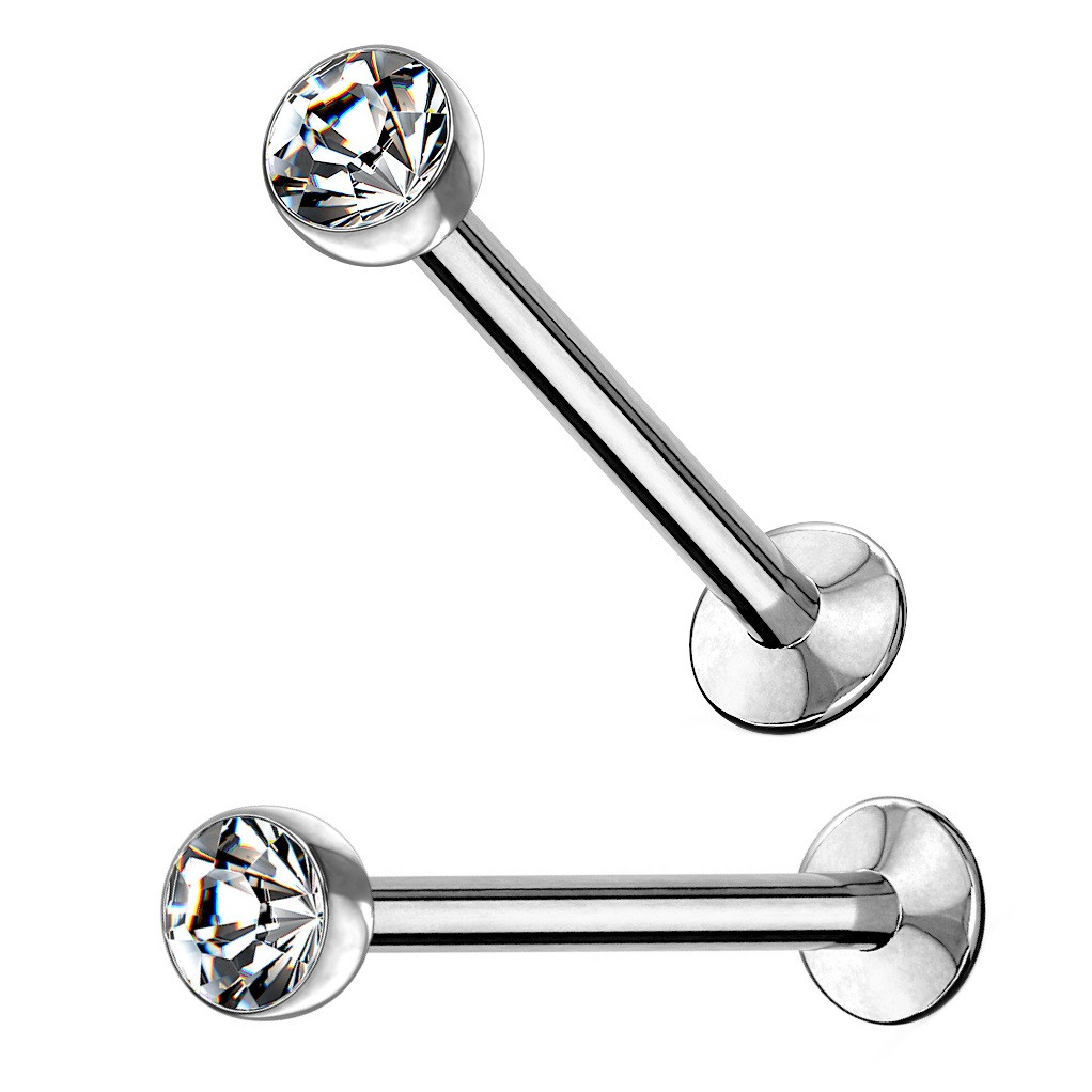 2PC 16G Clear Jeweled Push Top Steel Labret Studs | BodyDazz.com