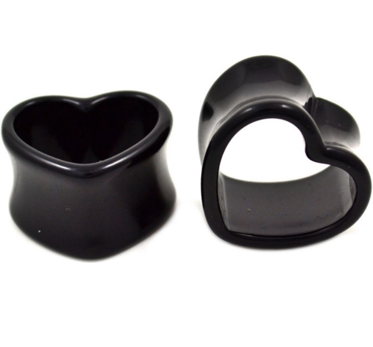Black Acrylic Heart Shaped Tunnel Plugs (0g1")