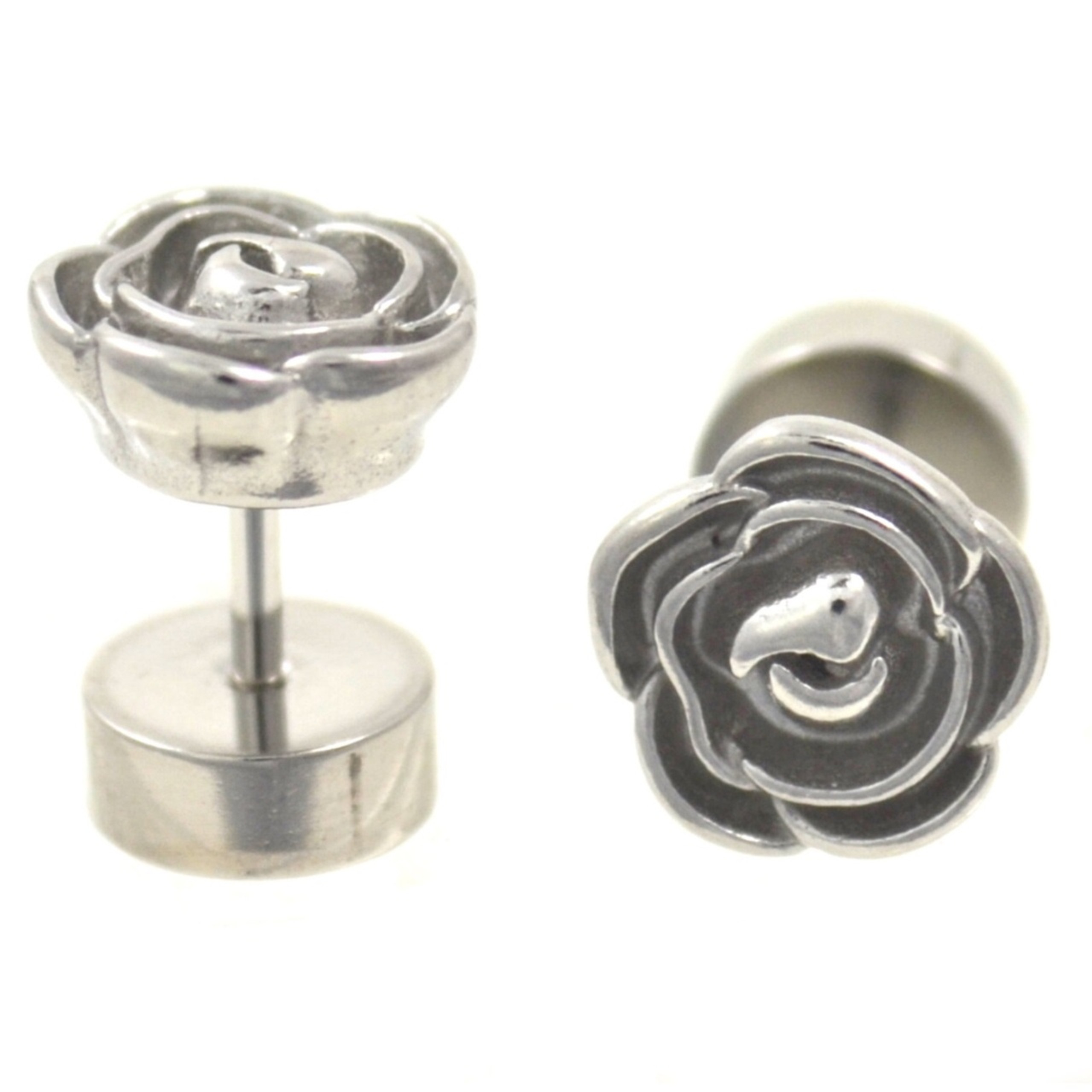 Stainless Steel Carved Metal Rose Fake Plug Earrings