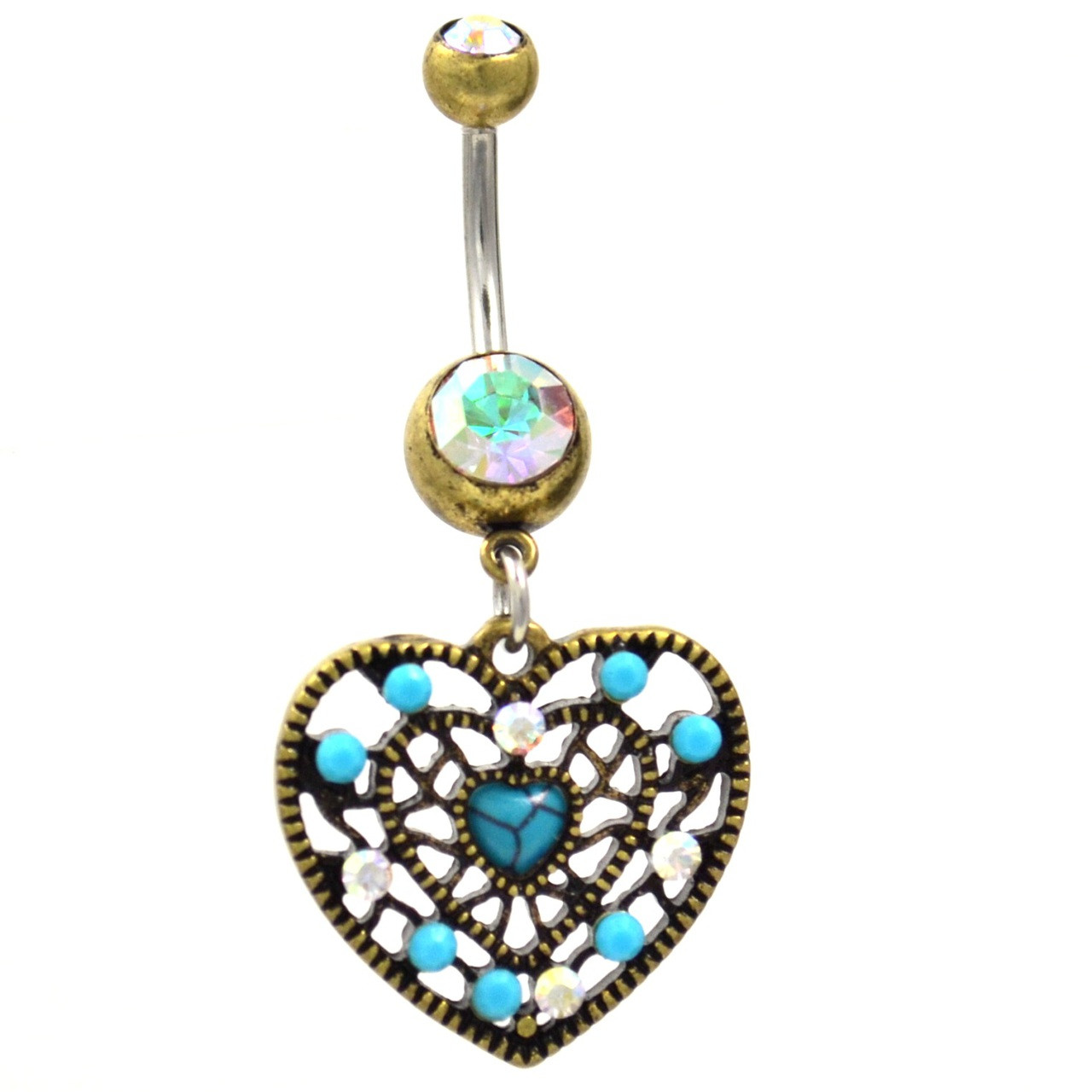 Turquoise Filigree Butterfly GoldTone Belly Ring