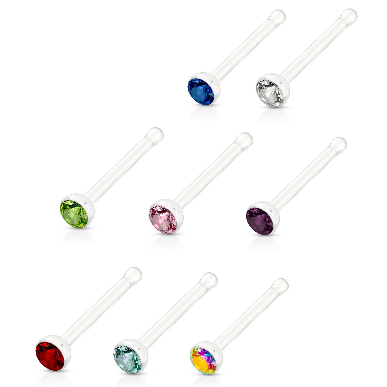 Clear Acrylic 2mm Accent Top Nose Ring Stud 20G