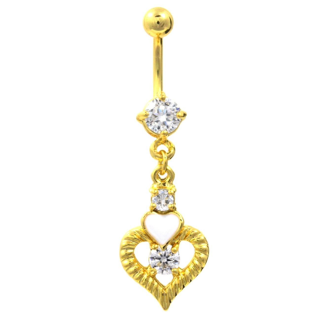 Love Script Rainbow Heart Gold Plated Belly Ring