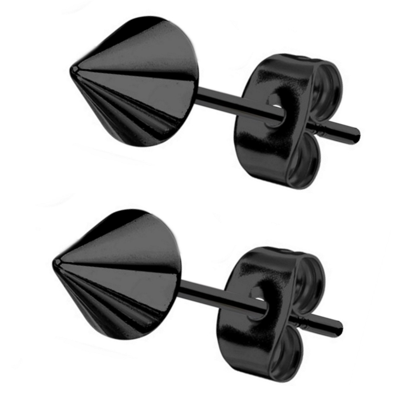 Spike Top Black IP Steel Stud Earrings