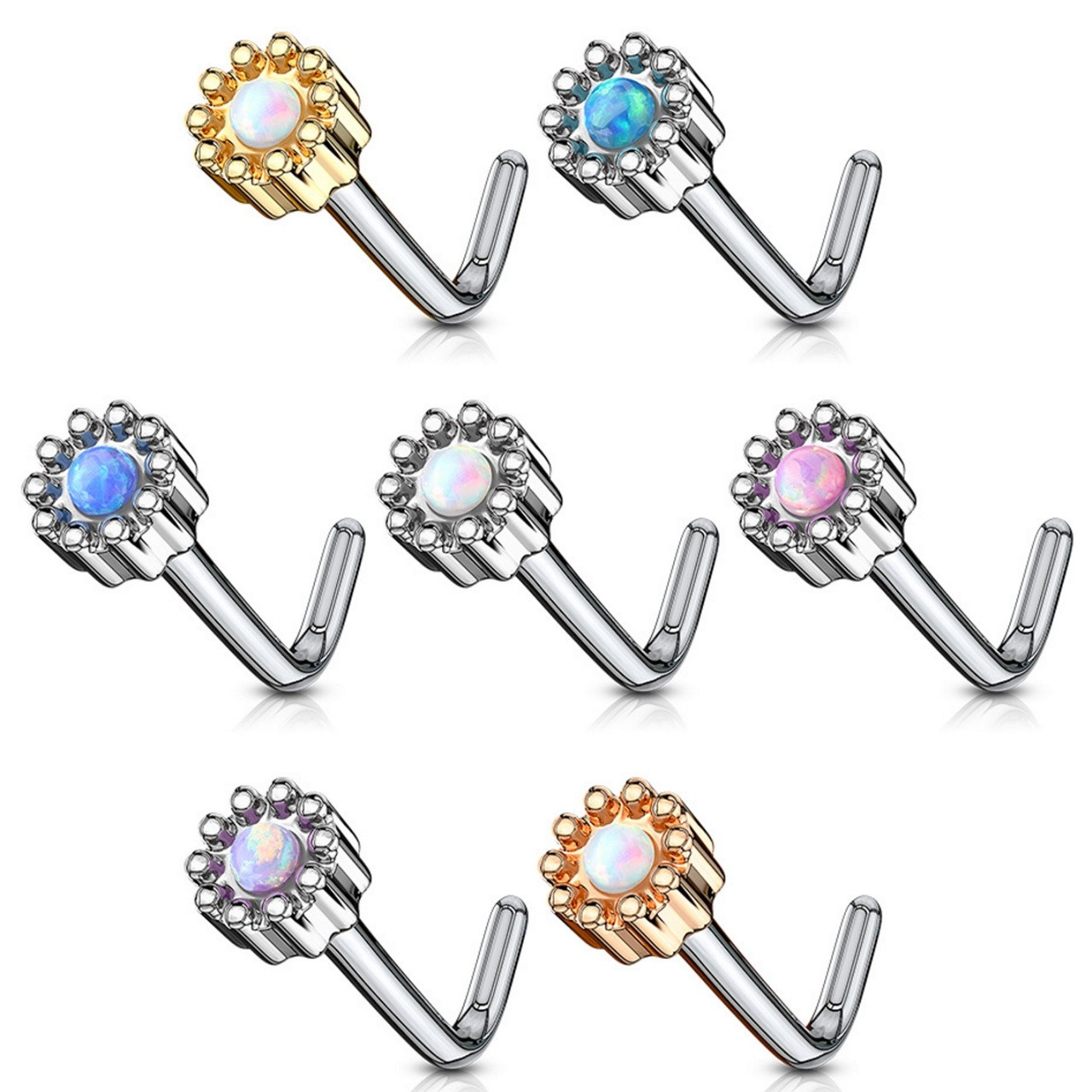 Red Rose Top Steel LShaped Nose Ring 20G