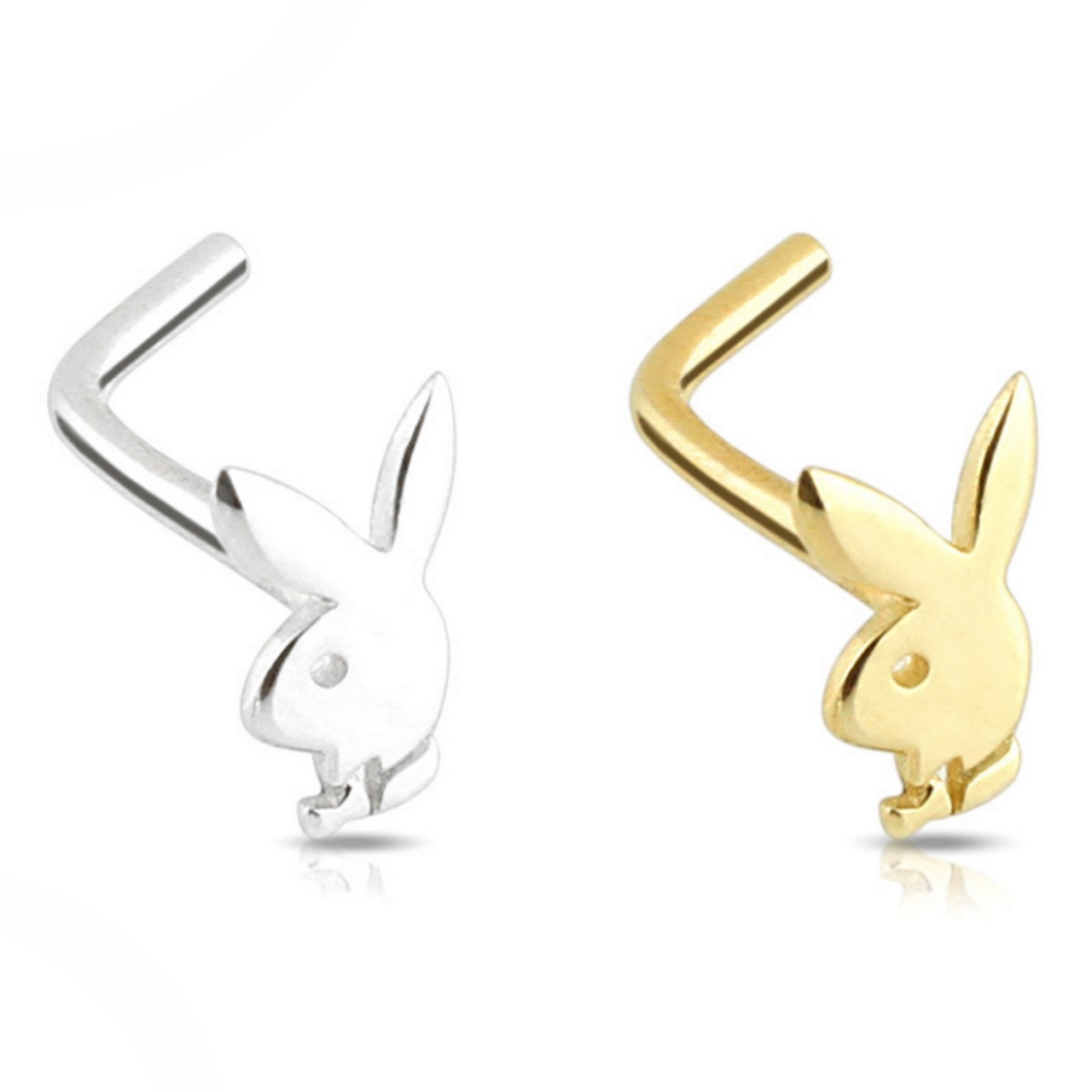 Playboy Bunny Surgical Steel Nose Stud - L-Shaped 20G Nose Ring With Official Playboy Branding