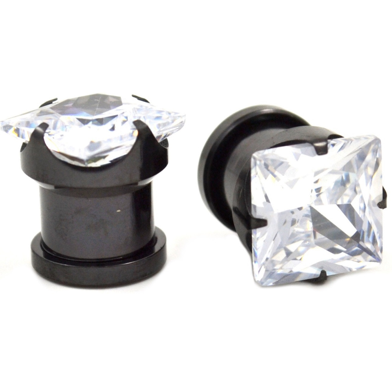 Clear Square Shaped Gem Titanium Tunnels (8g00g)