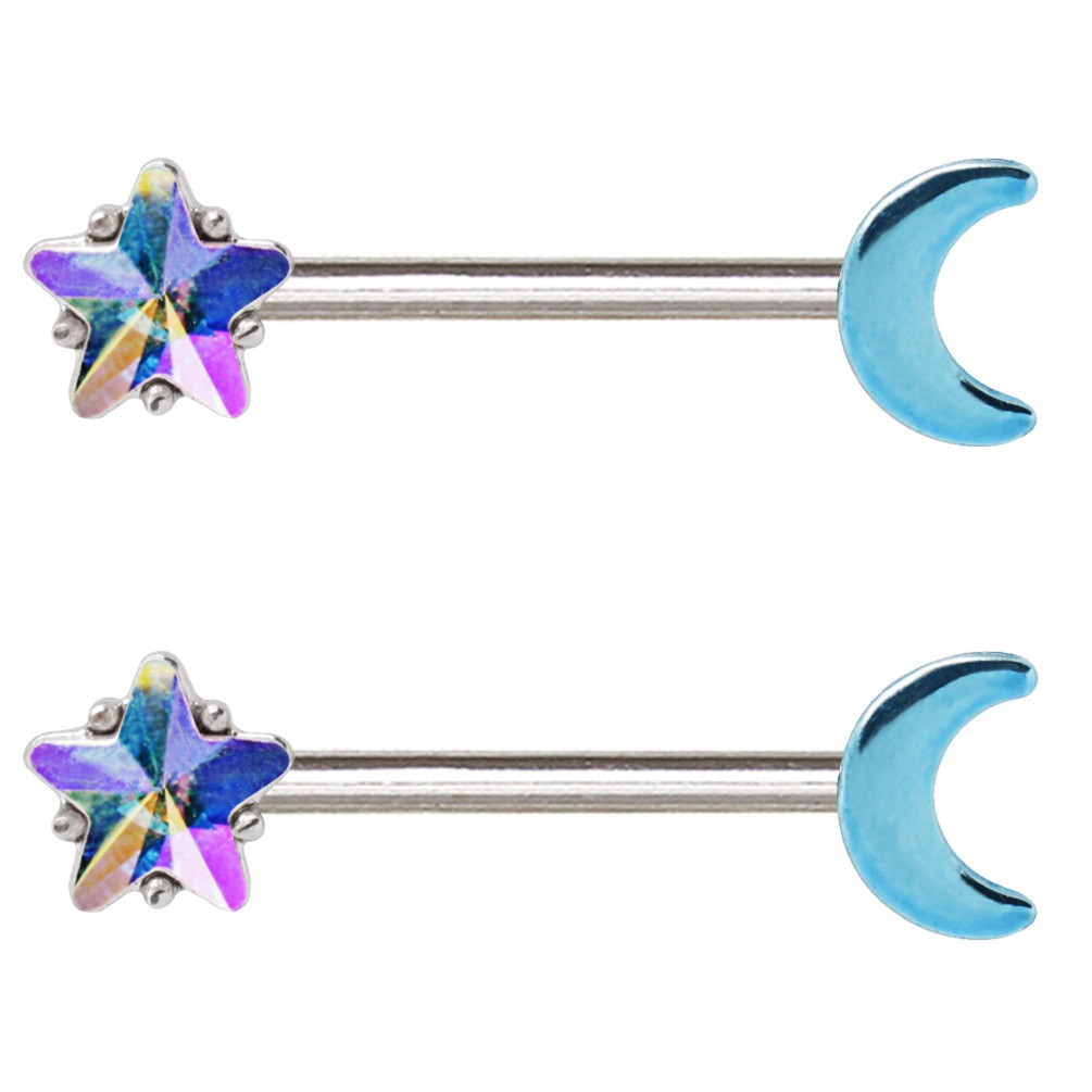 PAIR Aurora Star Blue Moon Steel Nipple Rings
