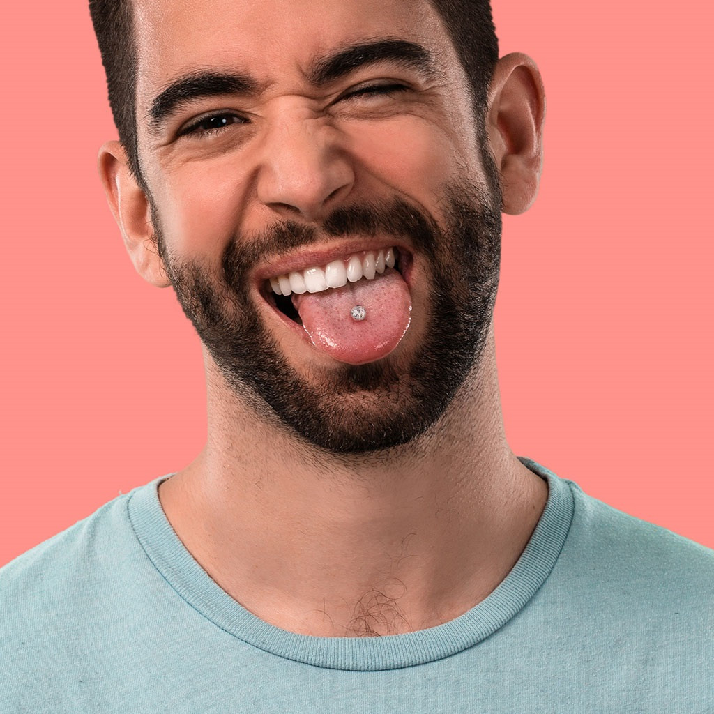 Crystal Top Steel Tongue Ring Barbell