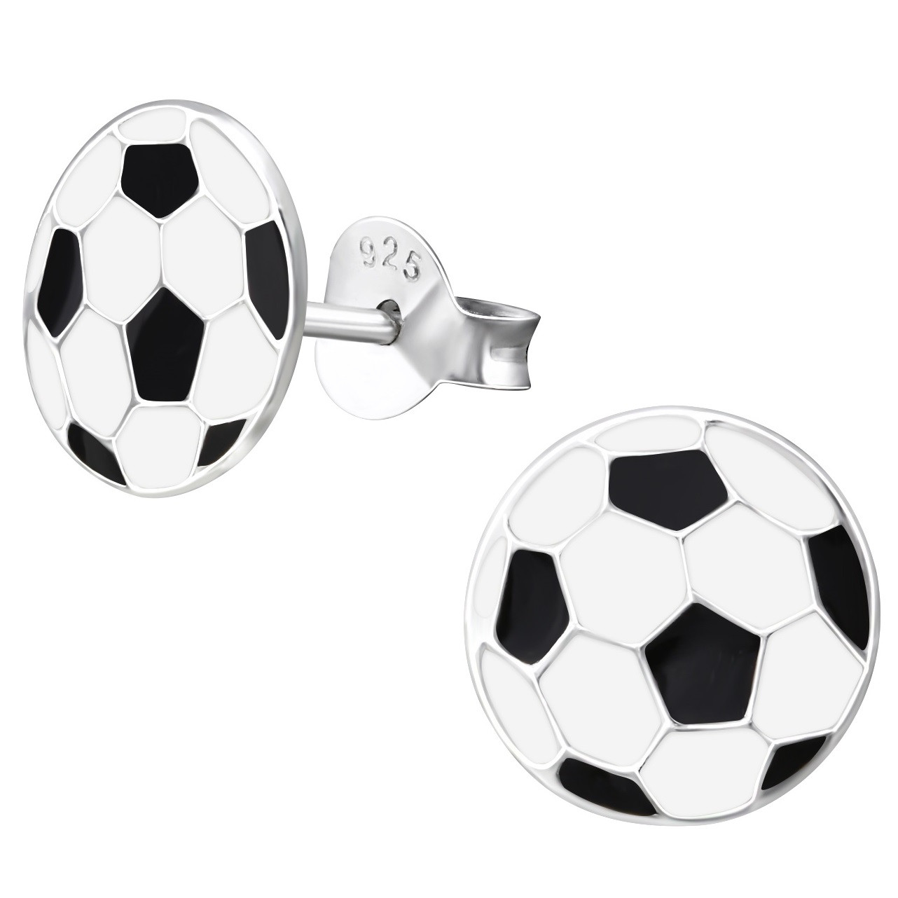 9mm Soccer Ball 925 Sterling Silver Stud Earrings