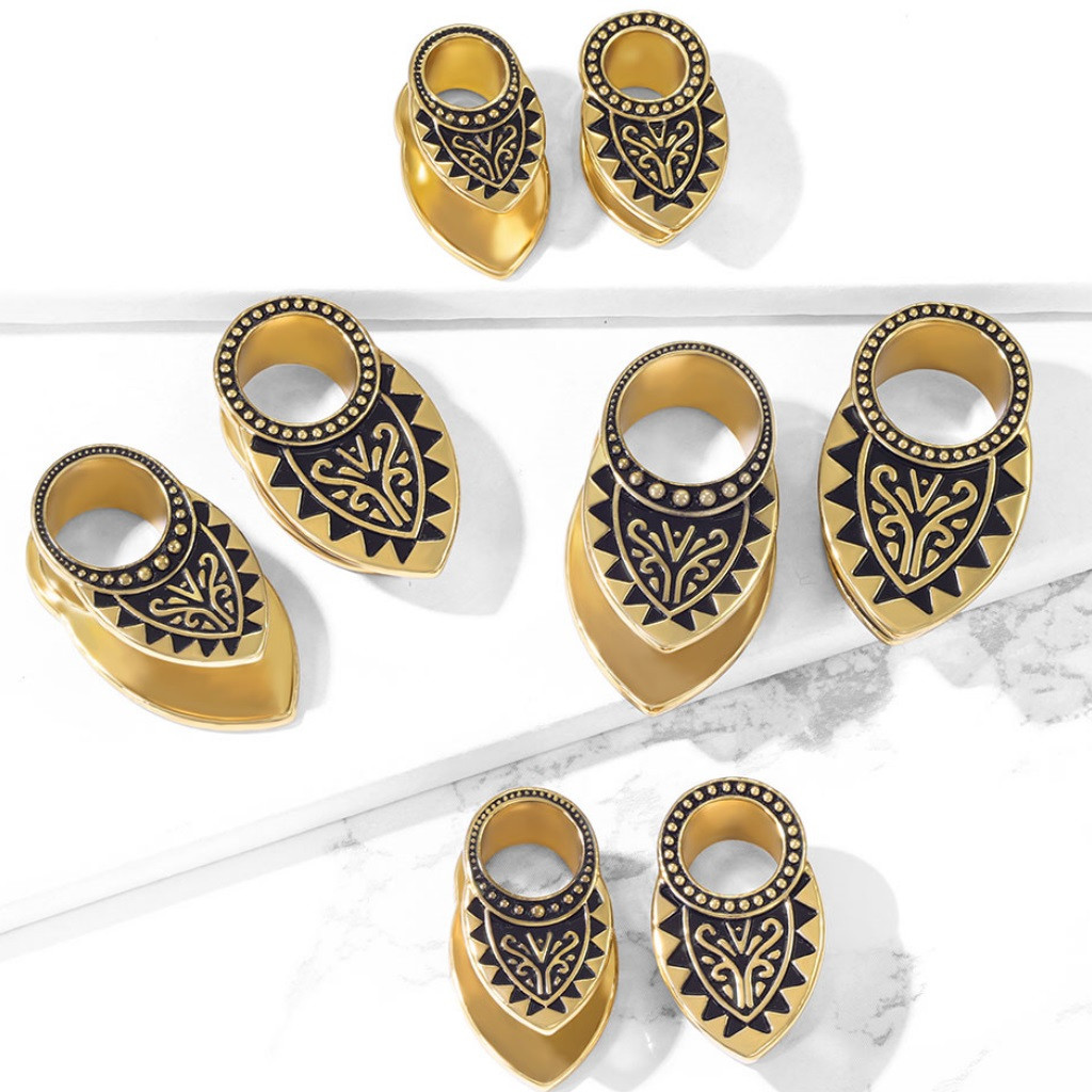 Tribal Filigree Goldtone Ear Spreader Plugs (00g5/8")