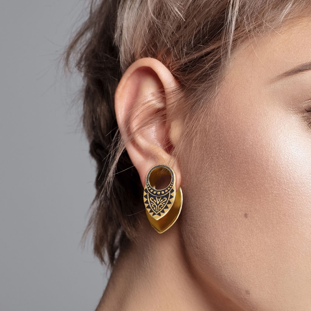 Tribal Filigree Goldtone Ear Spreader Plugs (00g5/8")