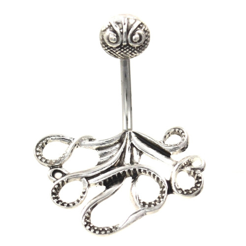 Antique Steel Octopus Split Style Belly Ring