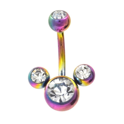 Rainbow & Clear 4-Gem Mouse Ears Belly Ring