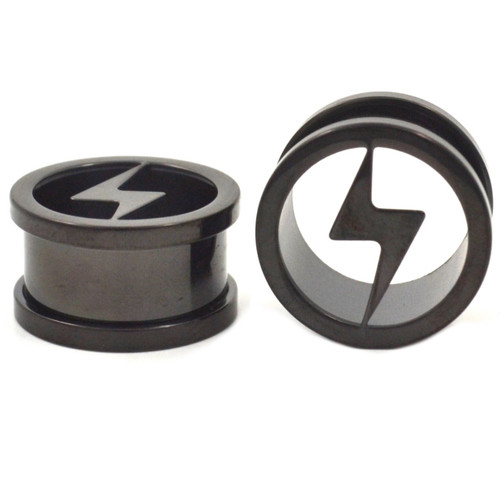 Black Titanium Cut Bolt Ear Plug Tunnels (0g-1")