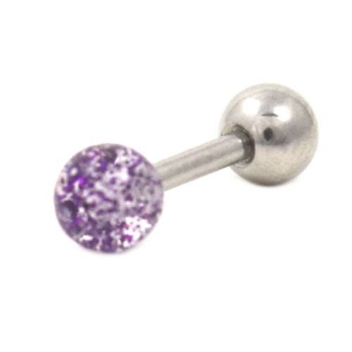 Purple Glitter Ball Cartilage Tragus Barbell 16g 1/4"