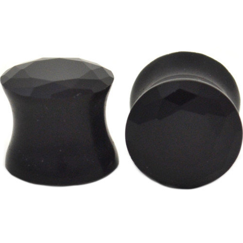 Black Pyrex Glass Solid Gem Style Ear Plugs (0g-5/8")