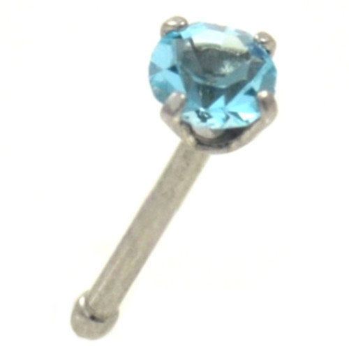 3mm Round Aqua Gem Nose Bone Piercing 20g 1/4"