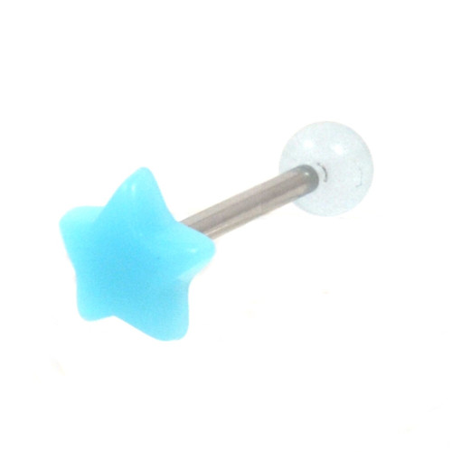 Glow In The Dark Blue Star Tongue Ring 14G 5/8"