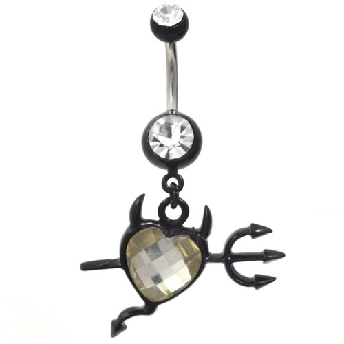 Black and Clear Devilish Heart Dangle Belly Ring 