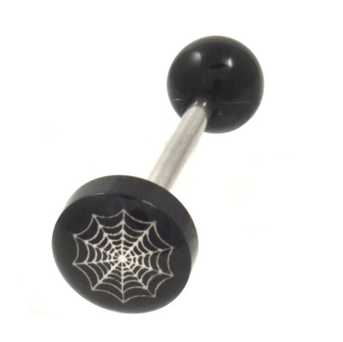 Spiderweb Logo Black/White Tongue Ring 14G 5/8"
