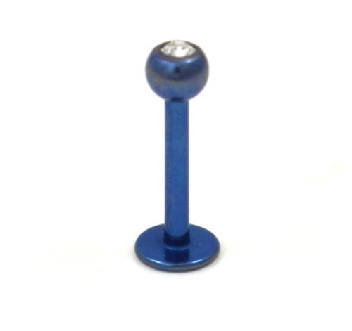 16G Blue Titanium Gem Labret Monroe Ring - 2 Sizes