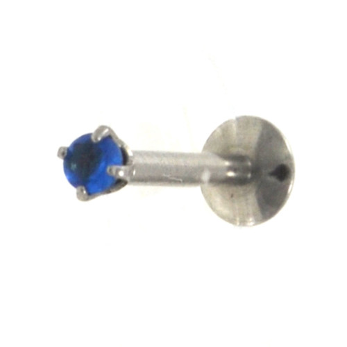 2mm Blue CZ Gem Labret Monroe Tragus Bar 16g 5/16"