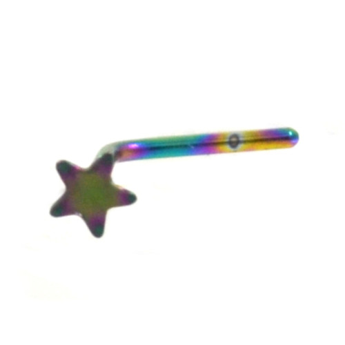 Rainbow Titanium Star L Shaped Nose Ring 20g 1/4"