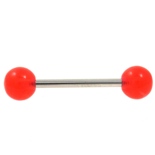 Red UV Balls Tongue Ring Nipple Barbell 14G (2 sz)