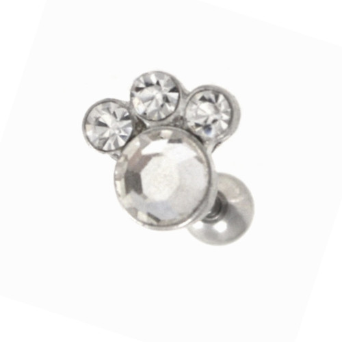 Clear CZ Cute Paw Cartilage Bar Jewelry 16g 1/4"