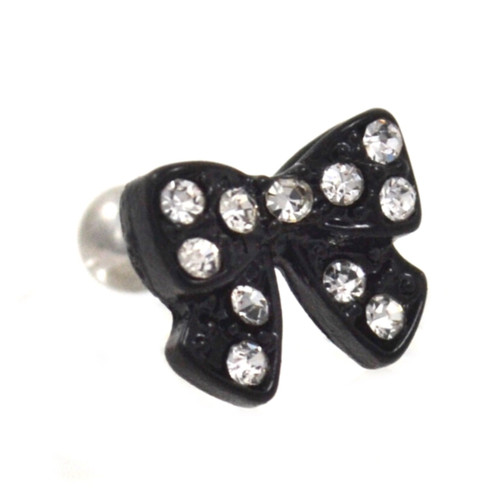 Black Bow Clear Gems Cartilage Bar Jewelry 16g 