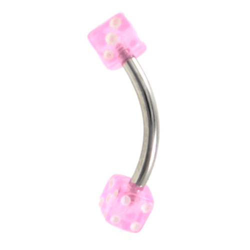 Lucky Pink Dice Curved Barbell 16g 5/16"