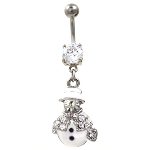 Clear CZ Gem Frosty White Snowman Belly Ring