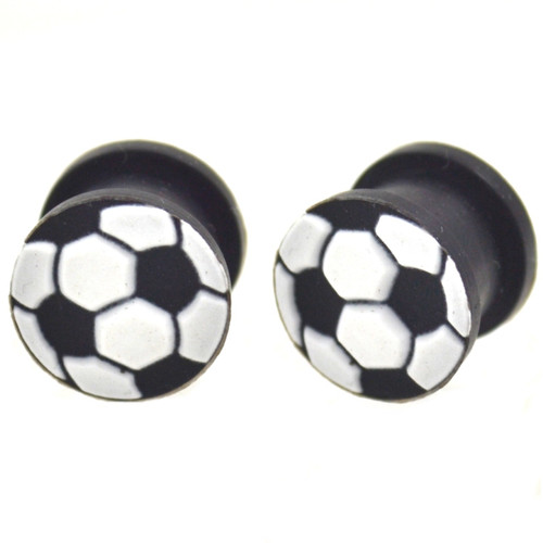 Soccer Ball Silicone Double Flared Ear Plugs (2g-5/8")