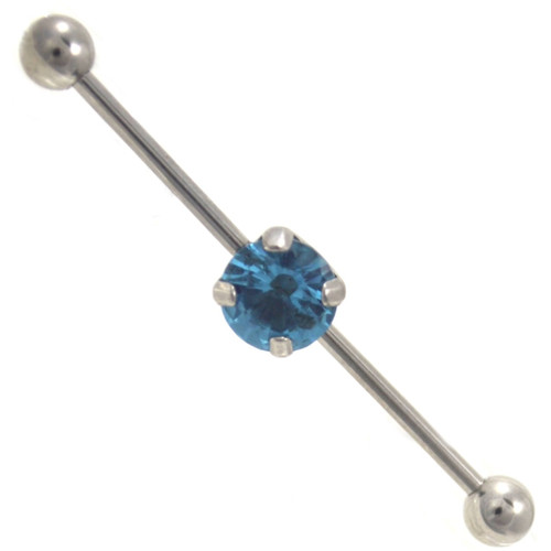 Large Aqua CZ Center Industrial Barbell 14g 38mm