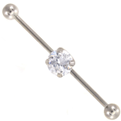 Large Clear CZ Center Industrial Barbell 14g 38mm