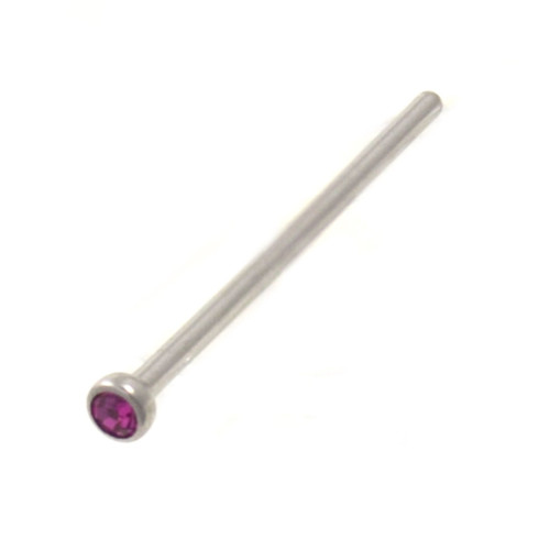 Bendable Fuchsia Round CZ Gem Nose Bone 18 Gauge