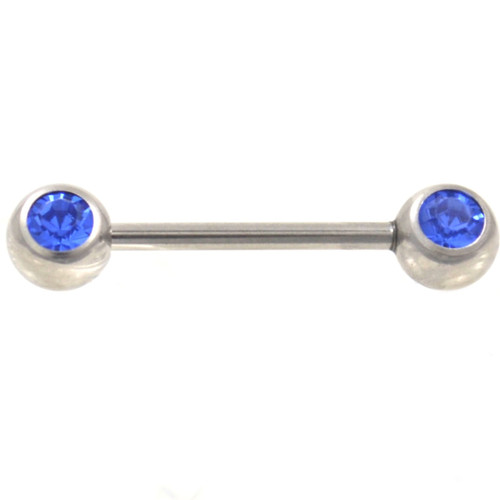 Double Blue Gem Steel Nipple Barbell 14g 5/8"