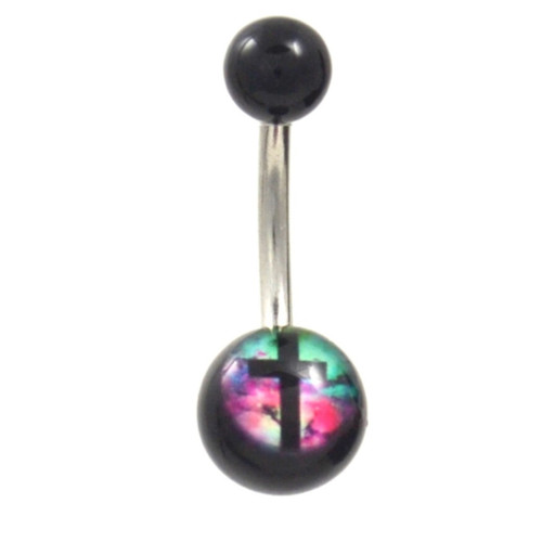 Galaxy Cross Logo Black Acrylic Balls Belly Ring