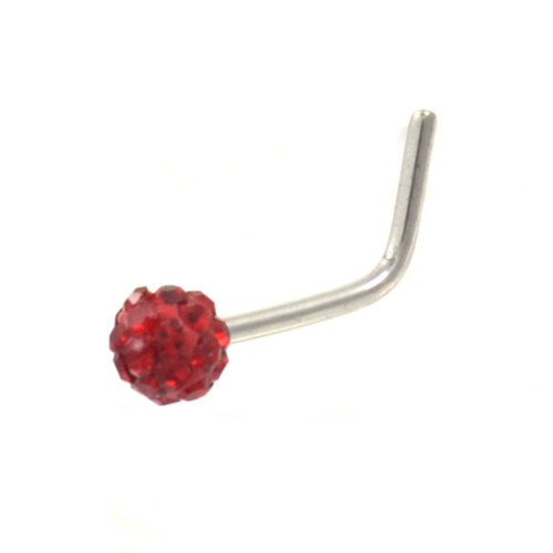 Red Accented Ferido Ball L Shaped Nose Ring 20G 1/4"